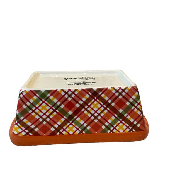 Temptations by Tara Mini Ceramic Loaf Pan w/ Lid 12oz Plaid Fall Bakeware NEW - Picture 10 of 10